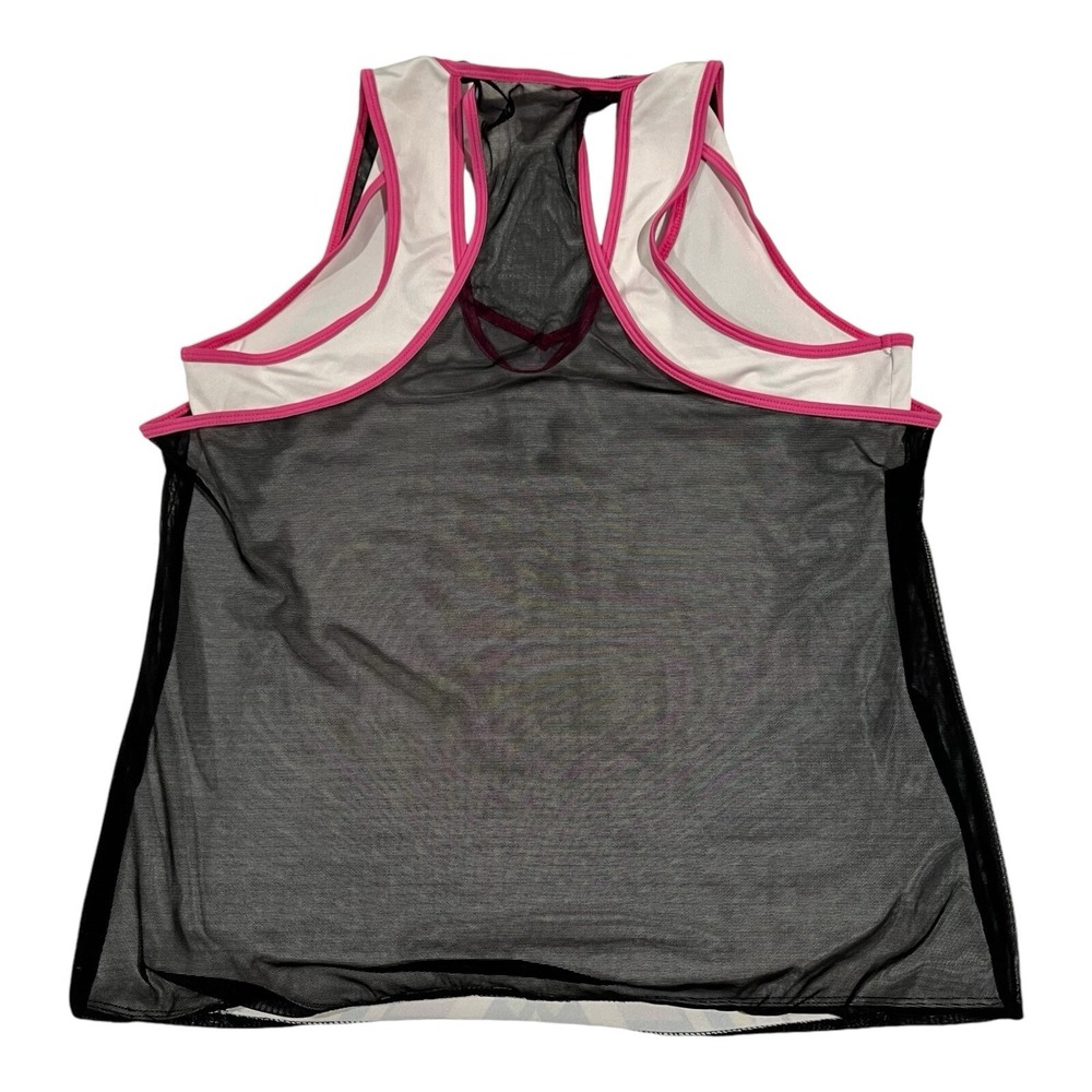 LUCKY IN LOVE Mesh Overlay Tennis Tank Top Pink Blue Ruching Sz L
